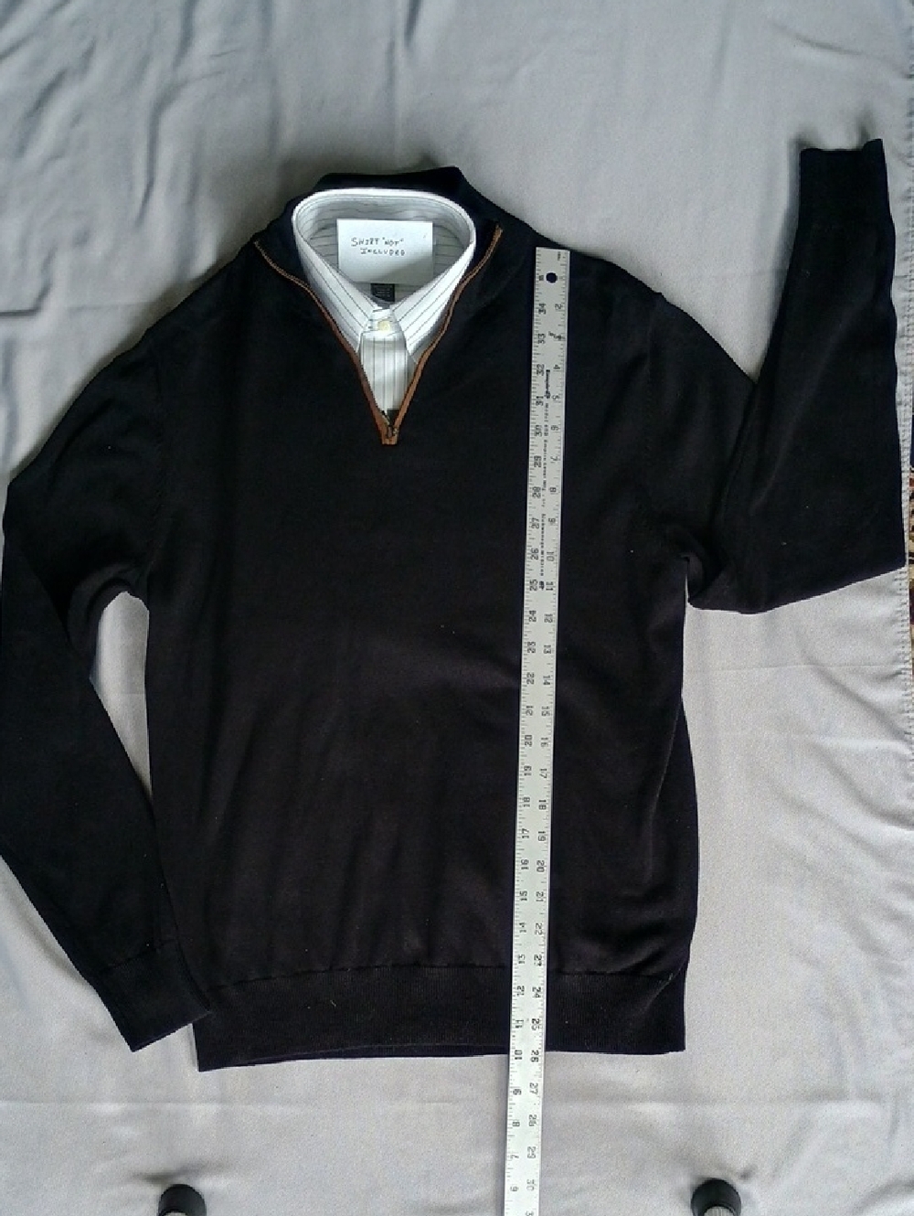 NWT Grayson & Dunn Men's Black  Sweater  100% Cotton W/ brown leathe zipper trim